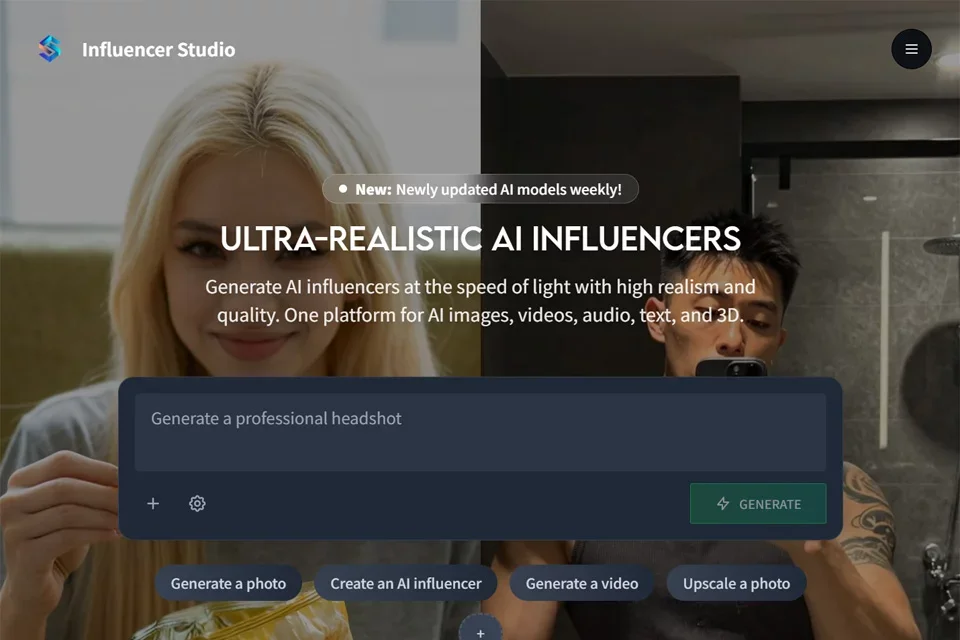 Influencer Studio 网站预览图