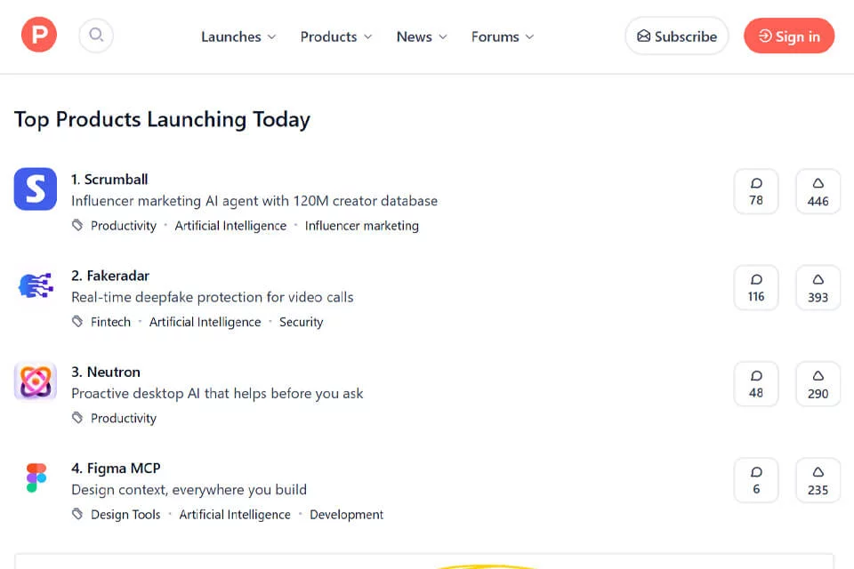 Product Hunt 网站预览图