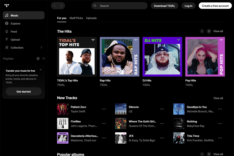 TIDAL 网站预览图