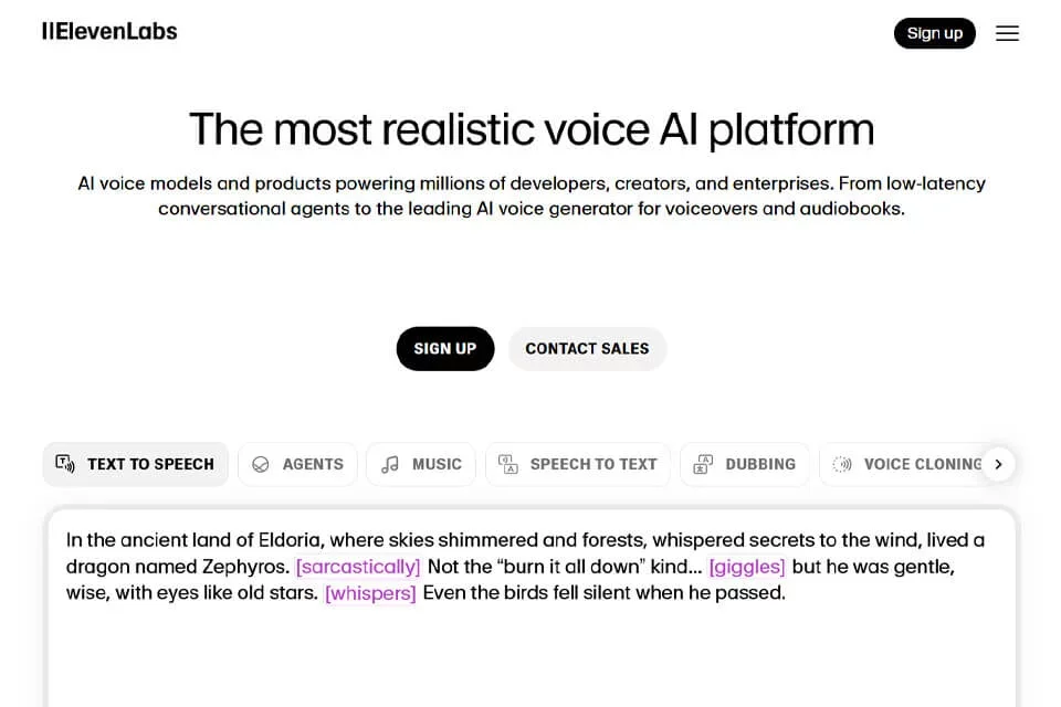 ElevenLabs 网站预览图
