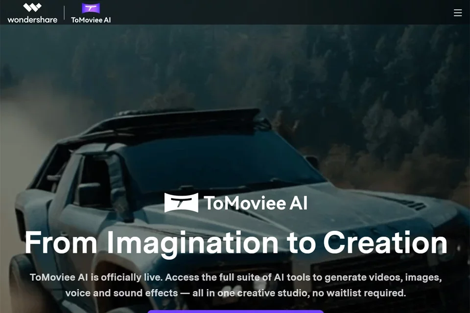 ToMoviee AI 网站预览图