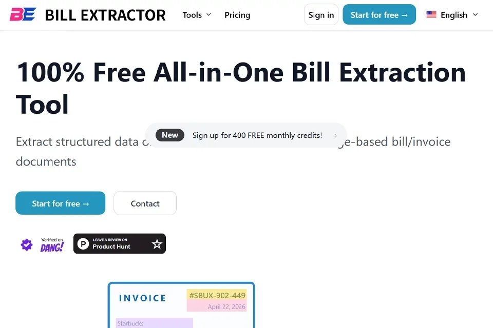 BillExtractor 网站预览图