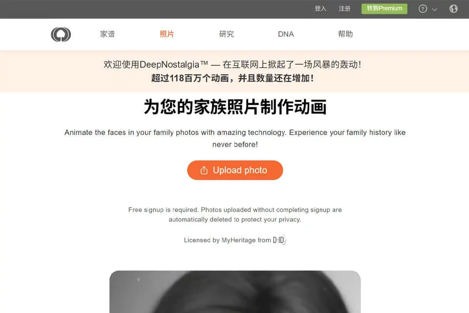 MyHeritage AI 网站预览图