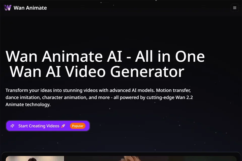 Wan Animate 网站预览图