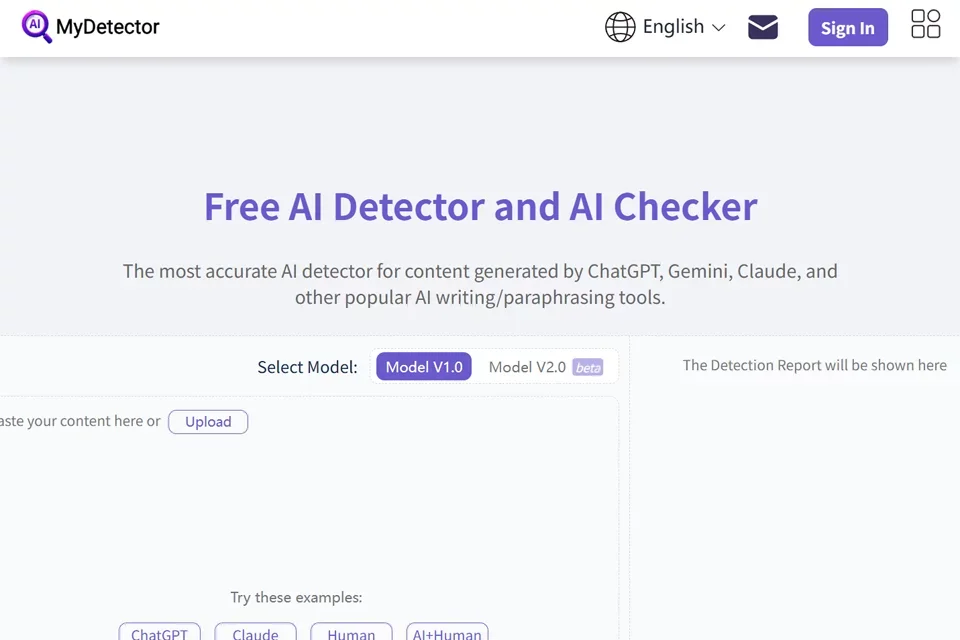 MyDetector AI 网站预览图