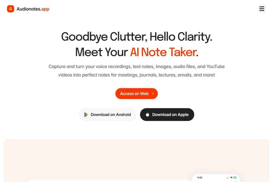 AudioNotes 网站预览图