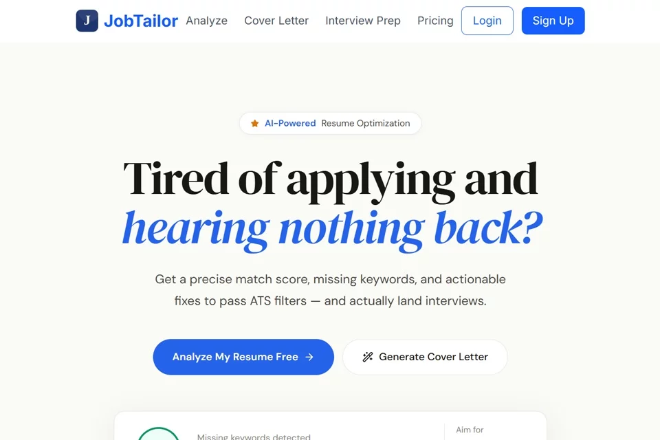JobTailor 网站预览图